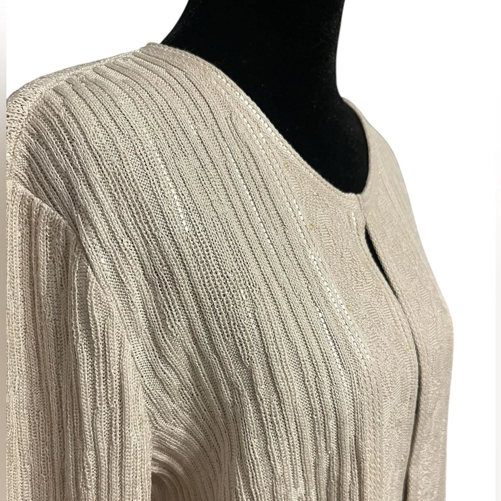 ST. JOHN EVENING Beige Cardigan Wool Blend Womens Size 8 - Picture 4 of 10